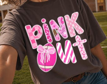 Pink Out Football Shirt PNG, Breast Cancer Awareness Game Day Sublimation