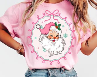 Pink Santa PNG, Santa PNG, Santa Design, Coquette Christmas Santa png