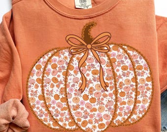 Preppy Floral Pumpkin PNG, Autumn Lace Fall Design (Digital Download)