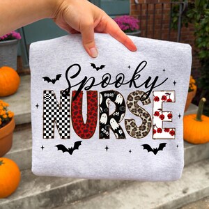 Spooky Nurse Png, Leopard Checkered Halloween Nurse Sublimation image 5