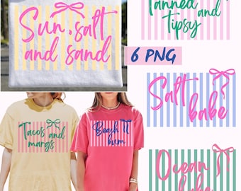 Stripes Summer Beach 6 png-bundel, Salt Babe png, gelooid en aangeschoten, vakantieshirtontwerp