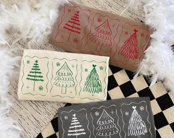 Trendy Christmas Trees Doodle PNG, Retro Christmas (Digital Download)