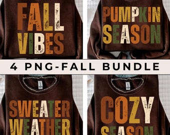 Retro Fall Vibes Bundle 4 Png, Cozy Season Sublimation, Sweater Weather Shirt Png