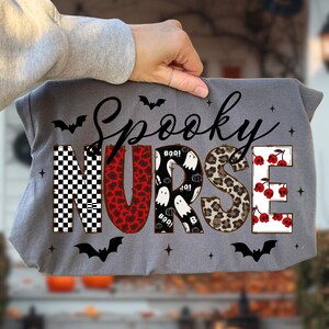Halloween Nurse Png, Spooky Nurse png, Nurse Halloween Leopard Checkered Fall, NICU, CNA, RN Nurse png, Nurse Fall Sublimation, Sublimation Design