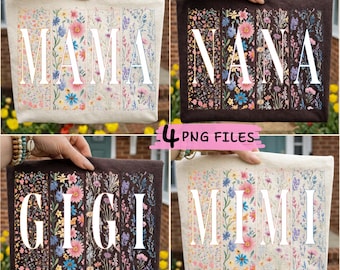Paquete floral Boho Mama PNG, Preppy Floral Mimi Gigi PNG, Abuela Nana Floral PNG, Día de la Madre PNG