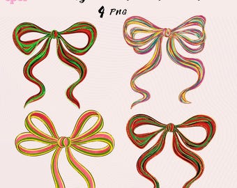 Christmas Bow PNG Bundle, Glitter Coquette Bows (Digital Download)