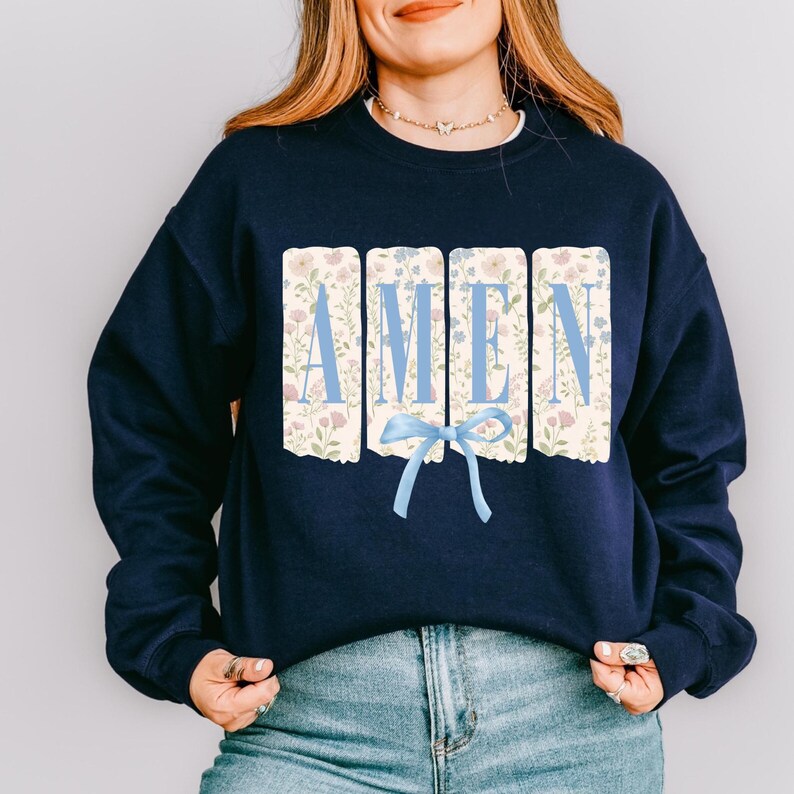 Blue Floral Amen png, Easter png, Amen Coquette Bow PNG, Christian Easter png, Floral Spring Png
