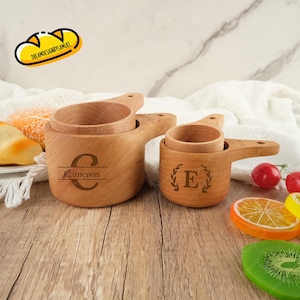 Personalized Wood Measuring Cups,Custom Engrave Name Measuring Cups,Initial Wood Measuring Cups,Gift For Baker,Monogram Cups Gift,Best Gifts