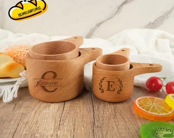 Personalized Wood Measuring Cups,Custom Engrave Name Measuring Cups,Initial Wood Measuring Cups,Gift For Baker,Monogram Cups Gift,Best Gifts