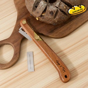 Engravable Wooden Bread Tool - Curved Dough Scoring Tool For Handmade Baguette And European Bread With Handle, Customizable Baking Gift
