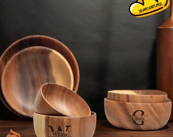 Custom Name Acacia Wood Bowl,Personalized Acacia Wood Salad Bowl,Engrave Salad Wooden Bowl,Multi-Sized Wooden Bowls,Round Bowl,Gifts For Her