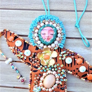 Customizable art doll, Bead embroidered spirit doll, unique gift