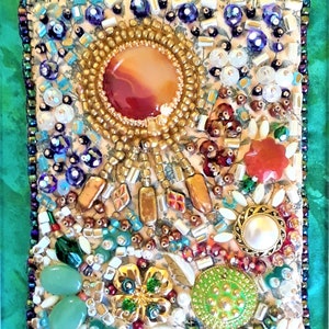Vintage jewelry, bead art, framed mix media, unique artwork, customizable