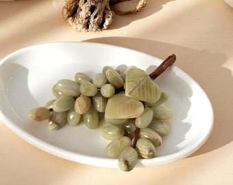 Green Onyx Marble Grape Sculpture, Hand Carved Natural Stone Ornament, Home Decor Table Accessory
