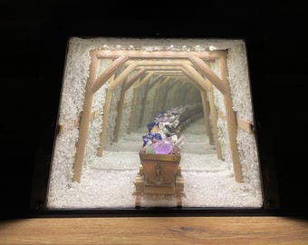 Handcrafted Infinity Mirror Mine Tunnel with Metal Mining Cart - Natural Crystal Stone Display for Home Office Decor - Unique Artisan Gift