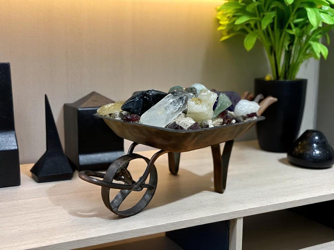 Miniature Wheelbarrow With Natural Mineral Crystals - Copper & Brass ...