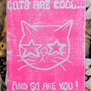 Carte de voeux Cat Lino - « Les chats sont cool... et vous aussi ! | Carte drôle d'amant de chat | Art de chat étoilé | Amitié originale ou carte d'anniversaire