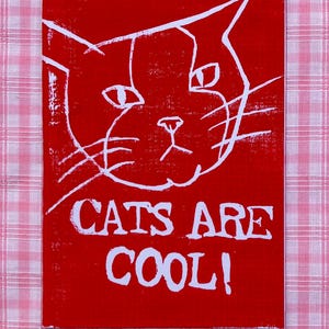Carte chat A6 lino print - Les chats sont cool, rouges, faits maison