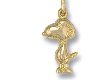 9ct Yellow Gold Snoopy Dog Hollow Charm Pendant - Real 9K Gold  -Optional Chain