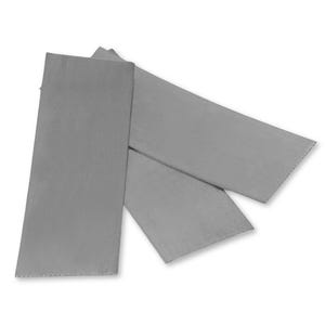 May include: A collection of three rectangular, gray metal pieces, possibly for construction or repair. The pieces are arranged at different angles, with a textured edge visible on one. The background is plain white.