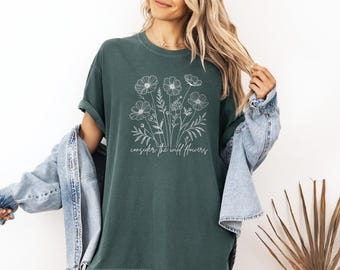 Wildflower Botanical Floral Shirt, Comfort Colors® Cottagecore Flower TShirt for Women, Nature Tee