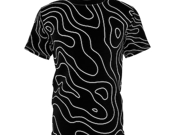 Topographic Map Tee, Mountainous Landscape T-Shirt, Hiking Shirt, Adventure Apparel, Nature Lover Gift, Monochrome Graphic Tee