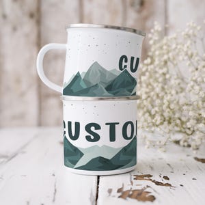 Custom Mountain Camping Mug, Personalized Name Enamel Mug for Camping Lover, Gift for Him, Gift for Her
