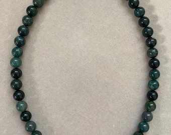 Dark Green Moss Agate Necklace: 18k Gold Filled Beaded Gemstone Necklace, Dark Green Beaded Necklace