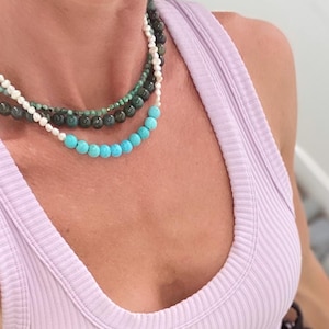 Freshwater Pearl & Turquoise Jasper Beaded Necklace - 18k Gold Filled