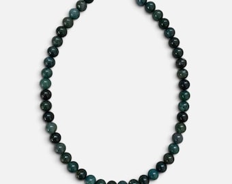 Dark Green Moss Agate Necklace, 18K Gold Filled Beaded Necklace, Green Gemstone Jewelry, Natural Stone Necklace, Gift for Her