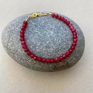 Red Gemstone Beaded Bracelet: 18k Gold-Filled Clasp