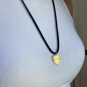 Gold Plated Heart Pendant Necklace: Black Suede Cord Boho Jewelry