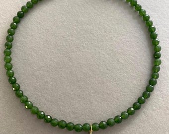 Dark Green Chalcedony Gemstone Necklace, Gold Starfish Charm, Beachy Chic Jewelry, Seashell Beaded Necklace