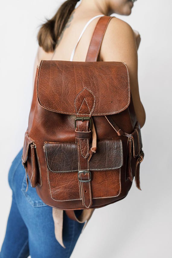 brown leather look backpack Brown Leather Backpack From Morocco