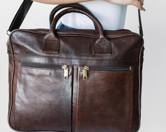 Large Brown Leather Laptop Bag from Morocco