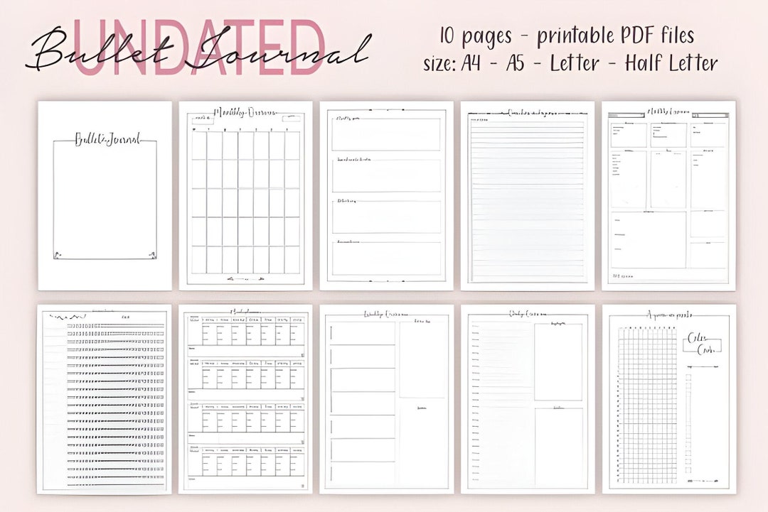 Undated Minimalist Bullet Journal Template Editable Digital Planner for ...