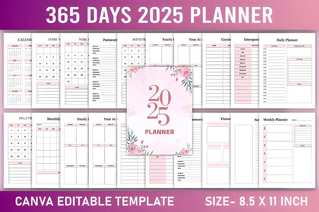 Editable 2025 Daily Planner, Canva Template for 365 Days, Customizable ...