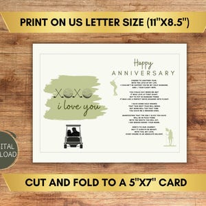 Biglietto di auguri per l'anniversario per i mariti amanti del golf - Poesia stampabile, download digitale