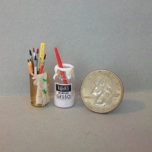 Mini Gesso Jar & Can of Brushes   1:12