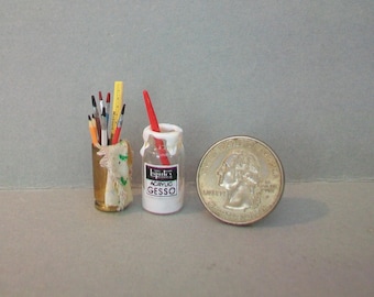 Mini pot de gesso et boîte de pinceaux 1:12