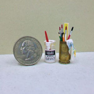 Mini Gesso Jar & Can of Brushes   1:12