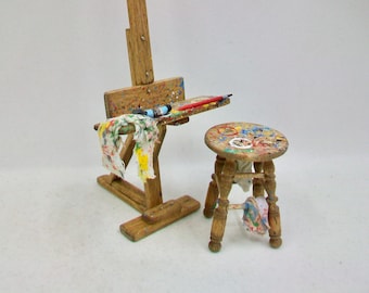 Mini Artist Easel and Stool 1:12 scale