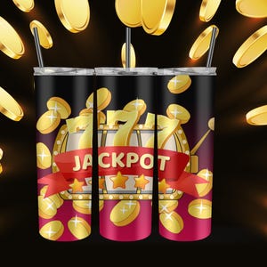 Jackpot Slots 20oz Skinny Tumbler Sublimation casino games slot machines Jackpot Winners PNG Design Instant Digital Download