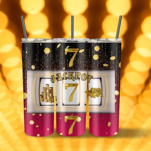 Lucky 7 slots 20oz Skinny Tumbler Sublimation casino games slot machines Jackpot Winners PNG Design Instant Digital Download