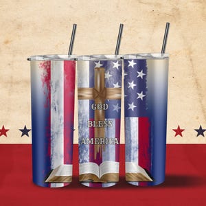 God Bless America 20oz Tumbler Sublimation, American Flag PNG, patriotic wrap, Bible PNG, Instant Digital Download