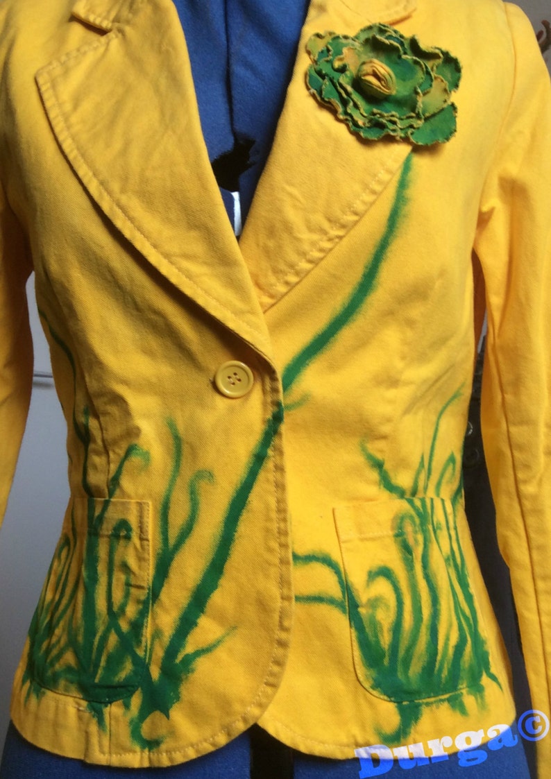 Hand Painted Graffiti Art Jacket for Ladies Eccentric Yellow Etsy