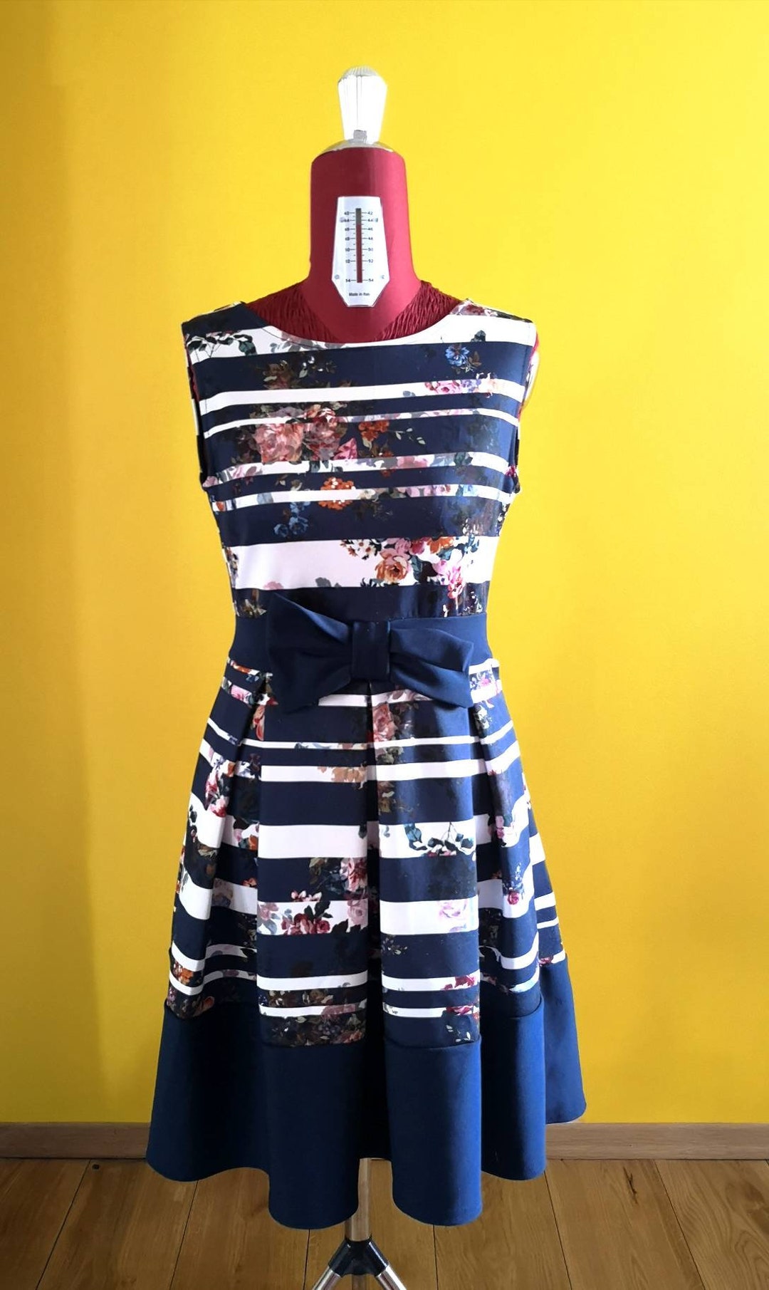 40's/50's Navy Blue Floral Dress by Paul Parnes main image 0