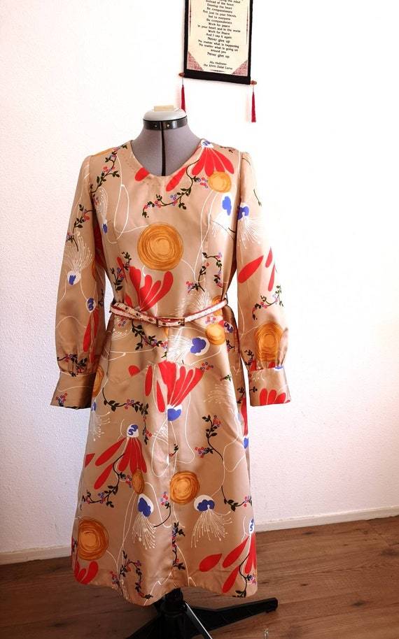 70s, Vintage Dress, Golden Beige, Silky Soft, Bout