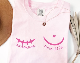 Custom Mastectomy Comfort Colors® T-Shirt, Breast Cancer Survivor Tee, Uniboober Foob Life Shirt, Pink Ribbon Awareness Gift For Mom Grandma