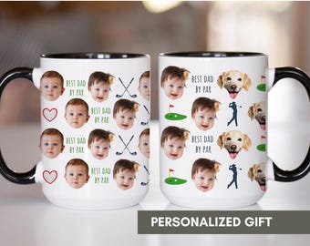Personalized Best Dad By Par Mug, Custom Golf Gift For Father&#39;s Day 2025 with Kids Photos, Cup For Him Grandpa, Golf Lover, Dogs Picture Mug